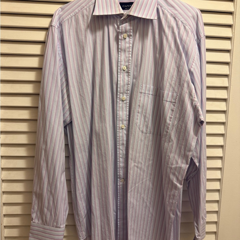Canali Men's Shirt with Subtle Pink Stripes